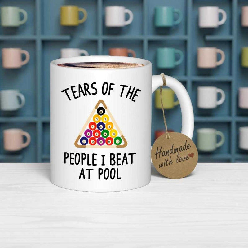 Tailorly White Ceramic 11 oz Mug - Tears Of The People I Beat At Pool Colorful Balls Arranged Inside A Classic Triangle Rack Billiard Ball Rack