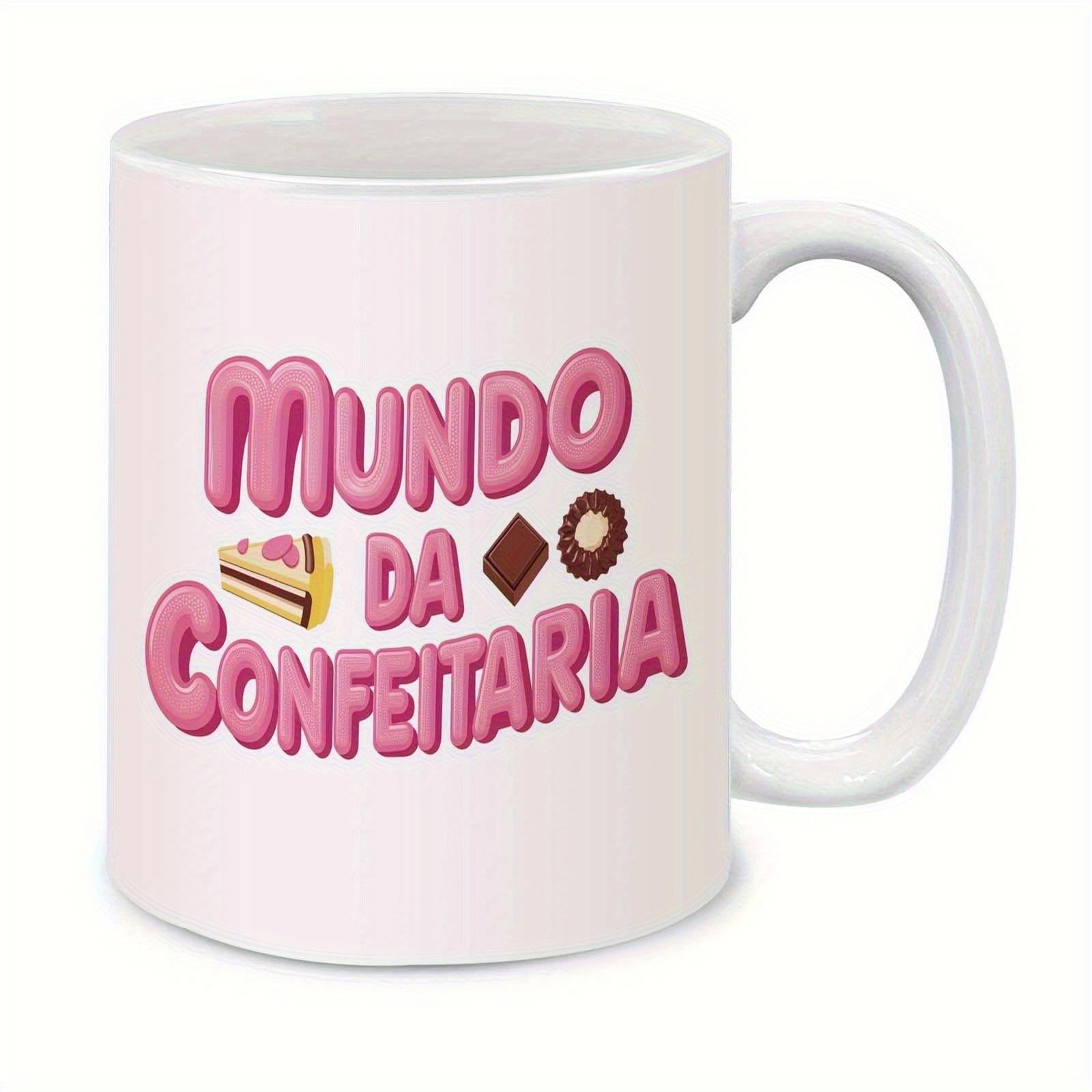 Tailorly White Ceramic 11 oz Mug - Sweet Pink Bubble Letters Surrounded By Delicious Chocolate And Cake Slice Dessert
