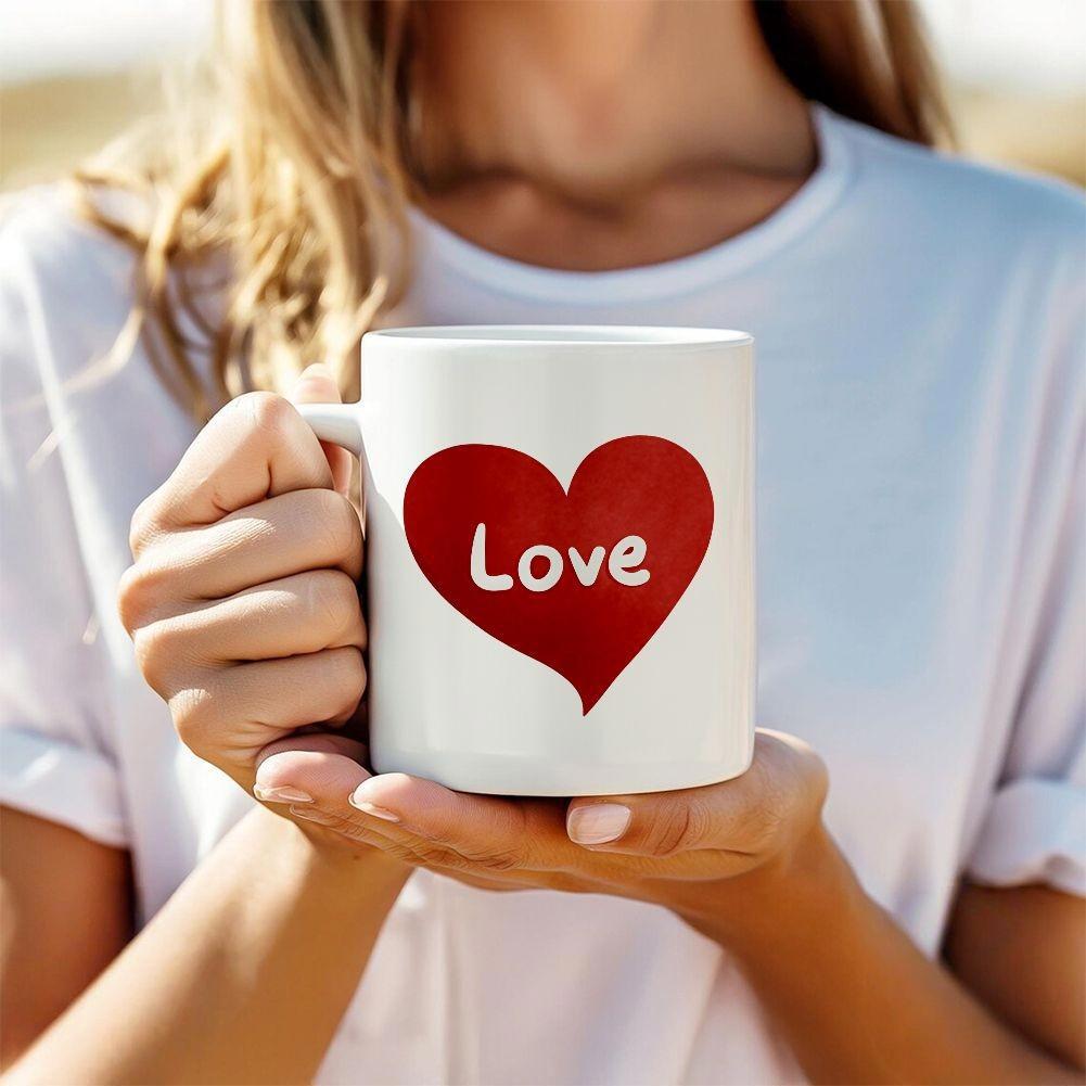 Tailorly White Ceramic 11 oz Mug - Love Vibrant Red Heart Symbol Centered On A Clean White Minimalist Heart