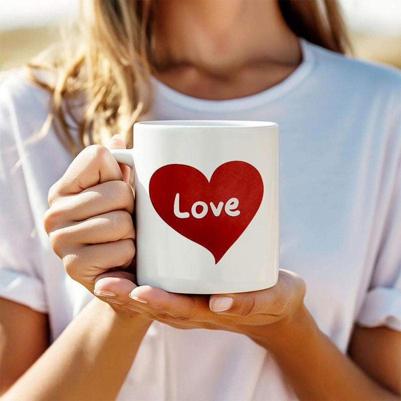 Tailorly White Ceramic 11 oz Mug - Love Vibrant Red Heart Symbol Centered On A Clean White Minimalist Heart