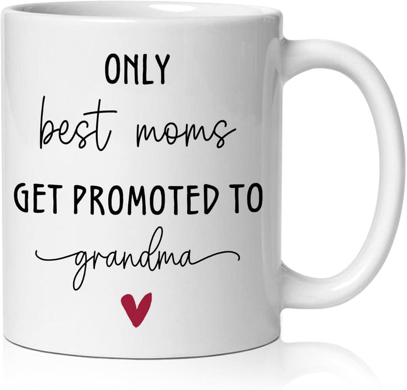 Tailorly White Ceramic 11 oz Mug - Only Best Moms Get Promoted To Grandma Minimalist Typography Featuring A Small Delicate Red Heart Decoration Heart