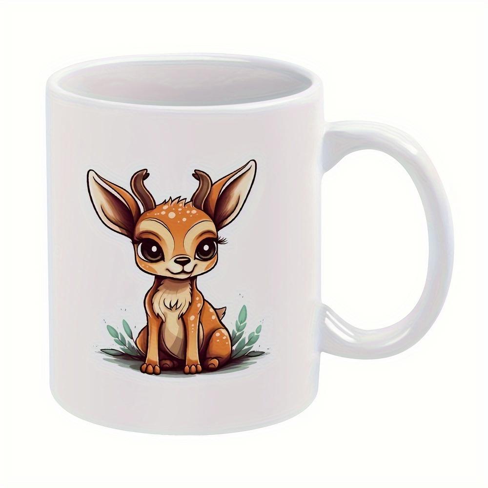 Tailorly White Ceramic 11 oz Mug - Cute Chibi Fawn Sitting Peacefully On Green Grass Under Soft Light Deer