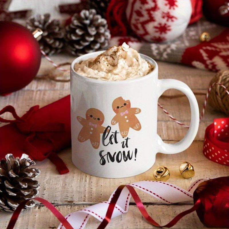 Tailorly White Ceramic 11 oz Mug - Let It Snow Smiling Ginger Cookies Resting On With Winter Atmosphere Gingerbread Man