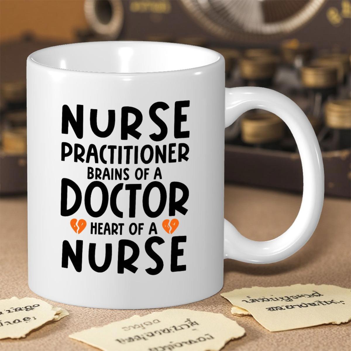 Tailorly White Ceramic 11 oz Mug - Nurse Practitioner Brains Of A Doctor Heart Of A Nurse Orange Medical Symbol Hearts Printed On Polished Pure