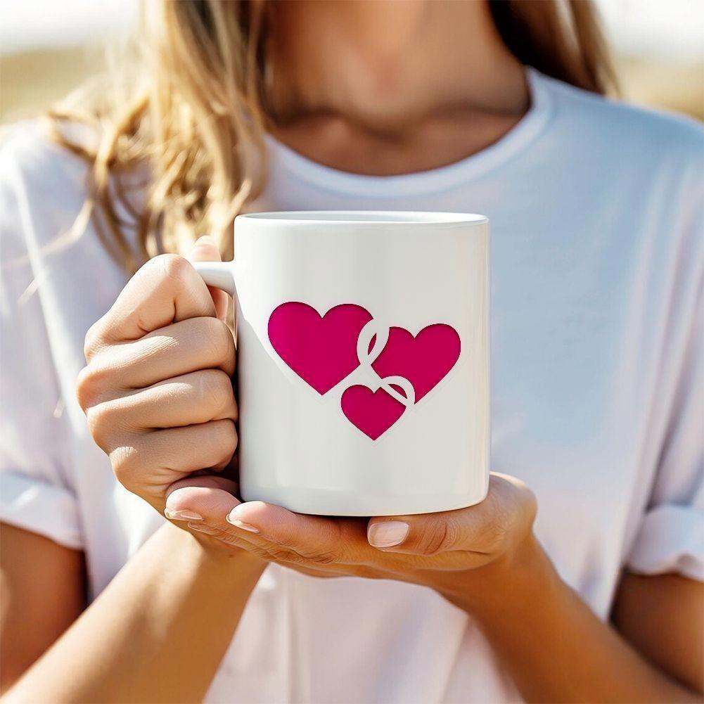 Tailorly White Ceramic 11 oz Mug - Three Minimalist Magenta Interlocking Symbols Of Love And Unity Heart