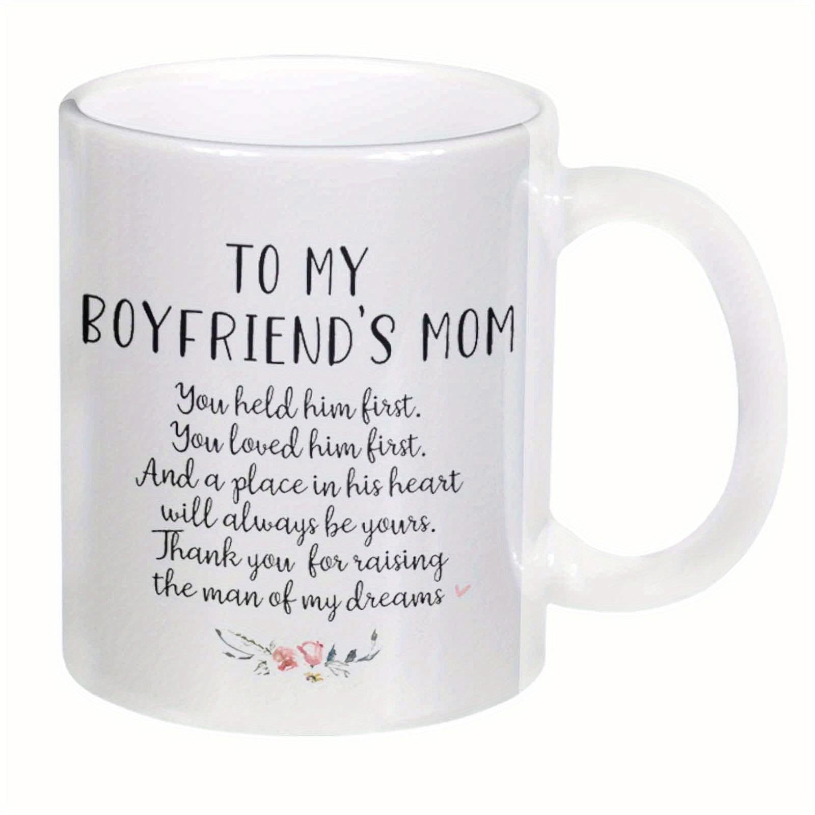 Tailorly White Ceramic 11 oz Mug - To My Boyfriends Mom Delicate Pink Blossoms With Tiny Green Leaves Small Floral Mug
