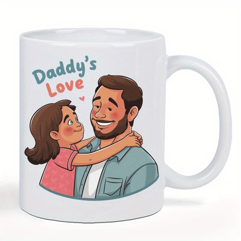 Tailorly White Ceramic 11 oz Mug - Daddy's Love Smiling Father Hugging His Little Daughter In A Warm Embrace Illustration