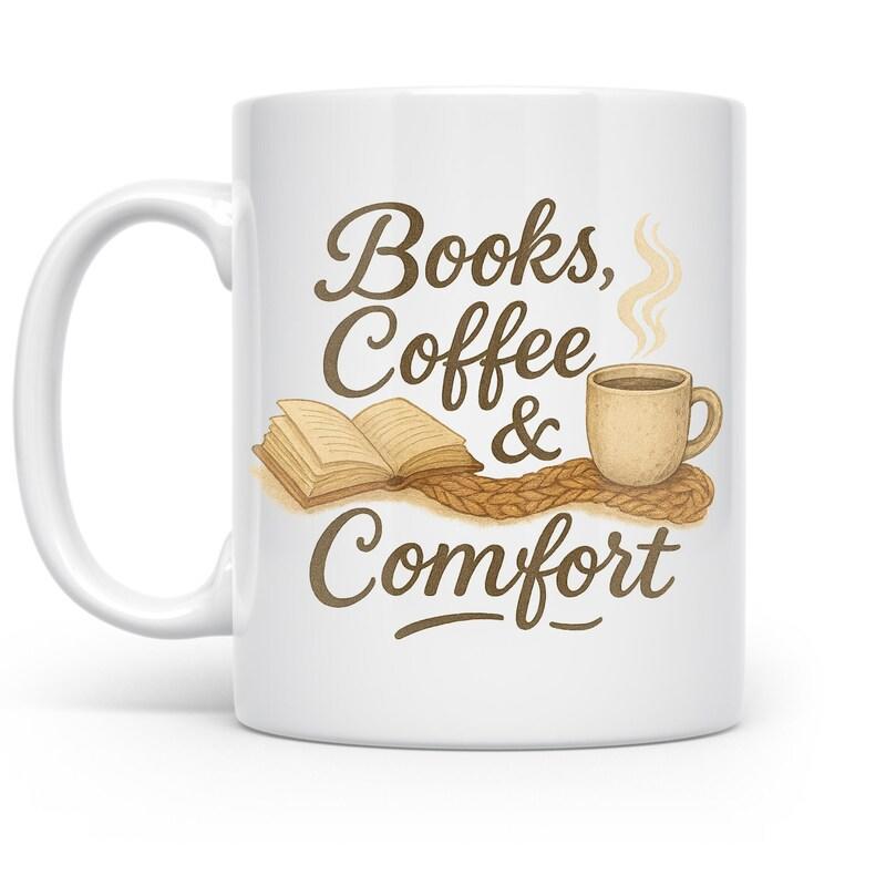 Tailorly White Ceramic 11 oz Mug - Books Coffee Comfort Open Book Beside Steaming Cup Over Cozy Knitted Scarf Cup