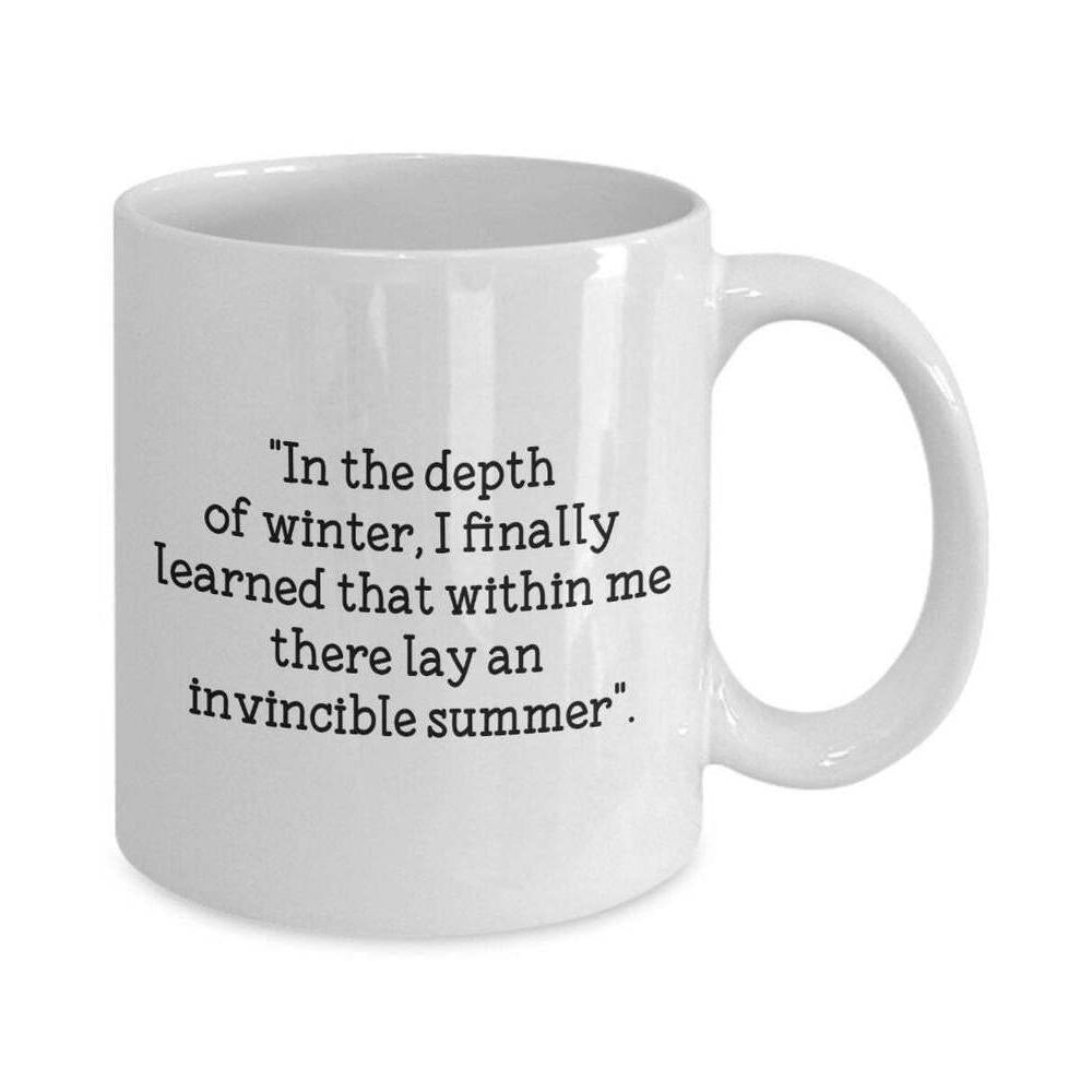 Tailorly White Ceramic 11 oz Mug - In The Depth Of Winter I Finally Learned That Within Me There Lay An Invincible Summer Sleek Minimalist Typography Printed