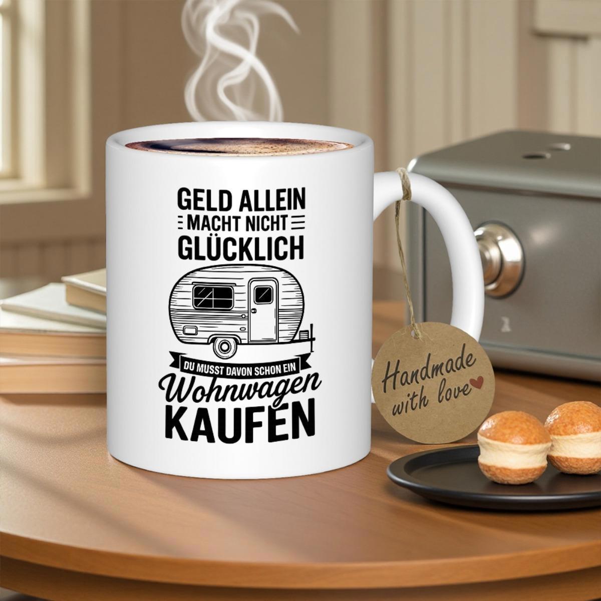 Tailorly White Ceramic 11 oz Mug - Handmade With Love Vintage Retro Style Camper Trailer Parked On A Peaceful Campground Caravan