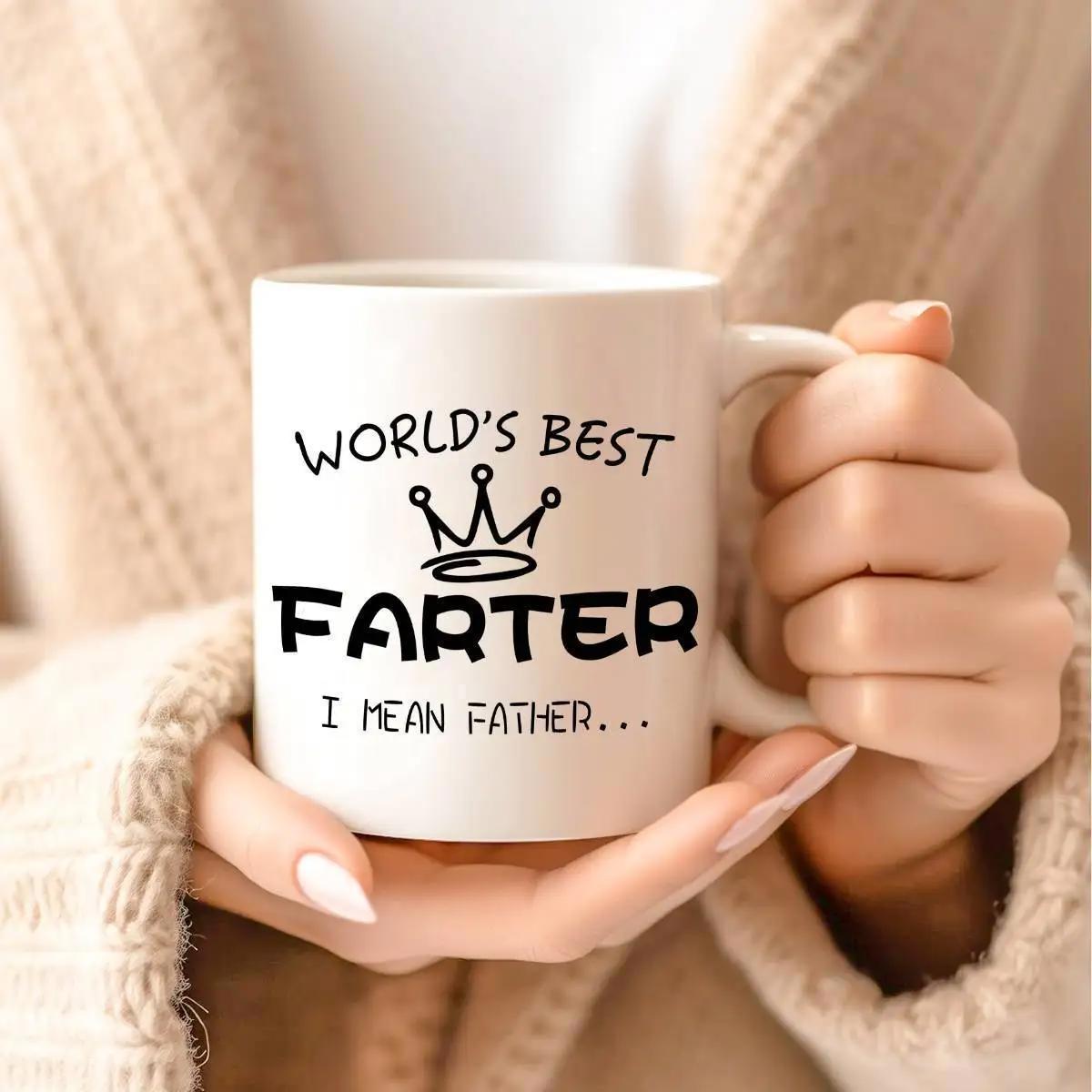 Tailorly White Ceramic 11 oz Mug - Worlds Best Farter I Mean Father Simple Minimalist Hand Drawn Black Outline King Crown