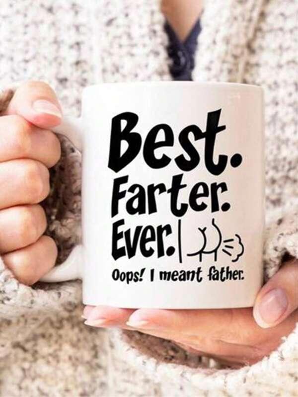 Tailorly White Ceramic 11 oz Mug - Best Farter Ever Oops I Meant Father Humorous Text With Funny Minimalist Line Drawing Cartoon Mug