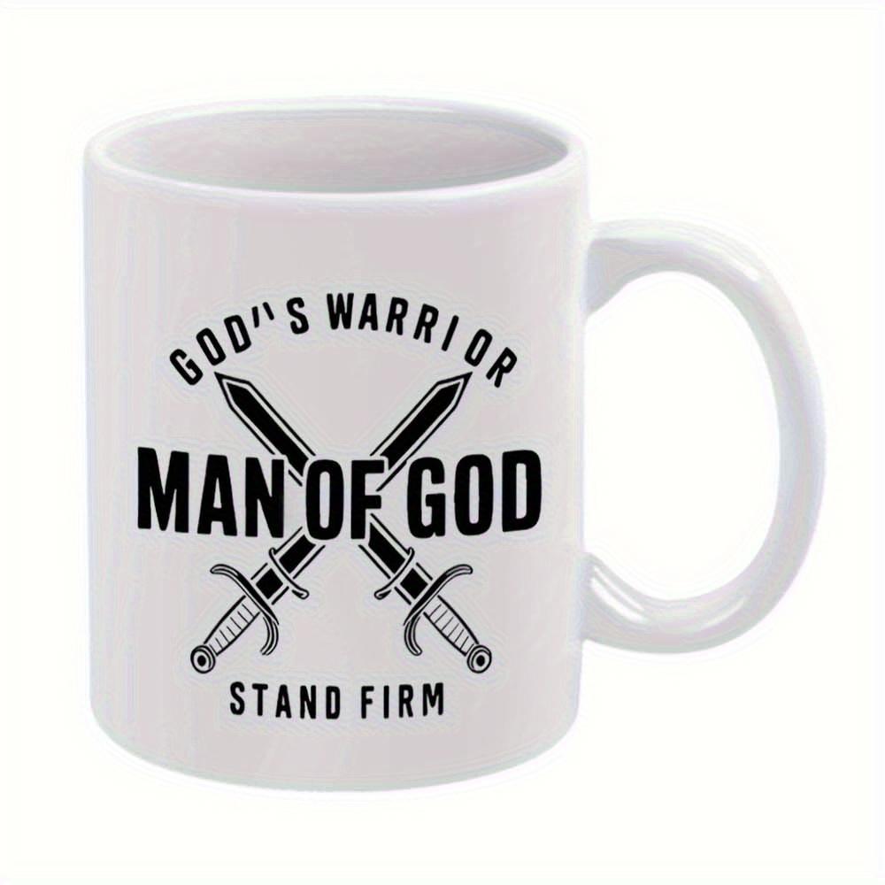 Tailorly White Ceramic 11 oz Mug - Gods Warrior Man Of God Stand Firm Detailed Crossed Swords Symbolizing Strength Courage And Divine Faith Sword