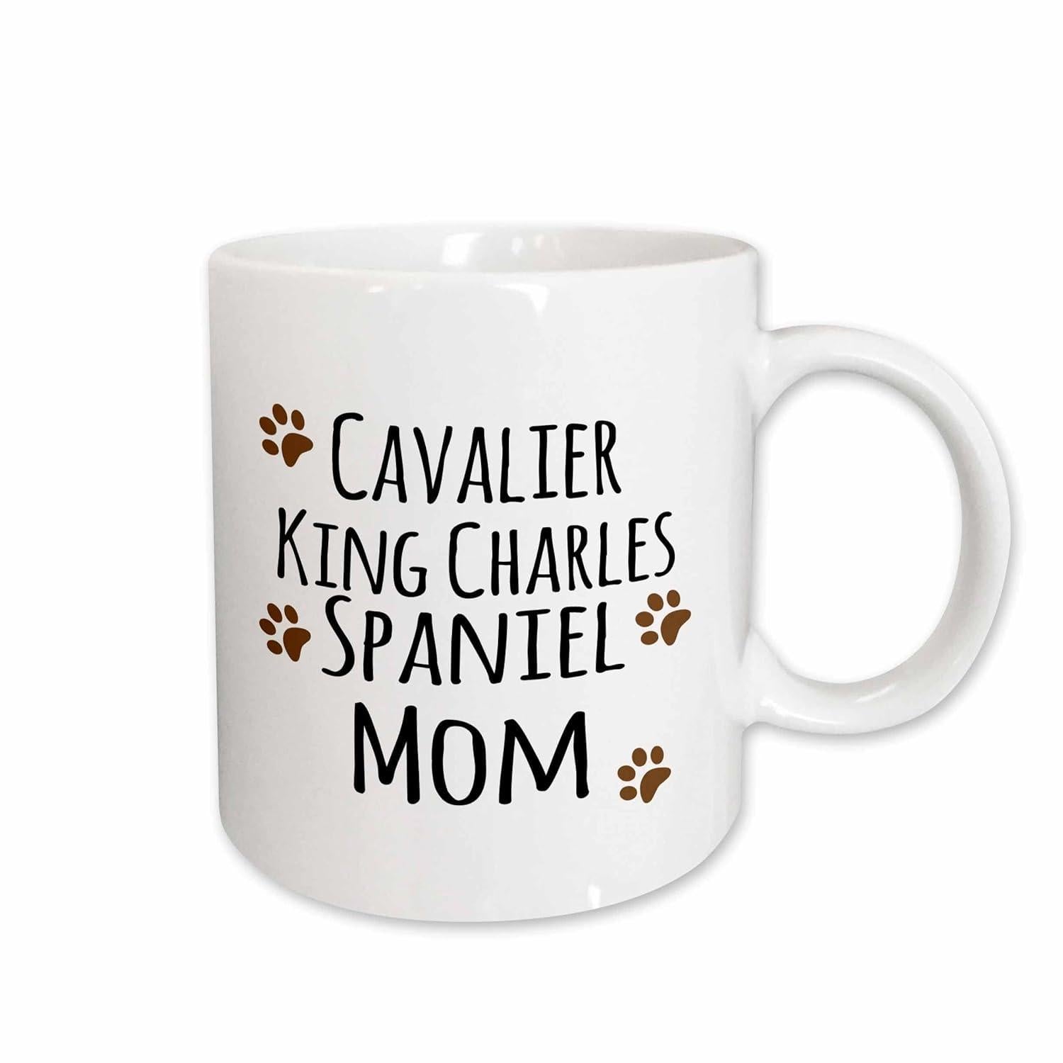 Tailorly White Ceramic 11 oz Mug - Cavalier King Charles Spaniel Mom Scattered Tiny Brown Paw Prints Adorning A Simple Clean Ceramic Mug