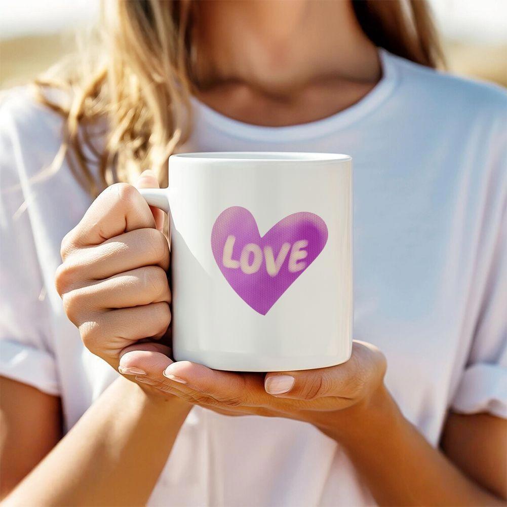 Tailorly White Ceramic 11 oz Mug - Love Soft Purple Gradient Graphic Centered On A Clean White Background Heart