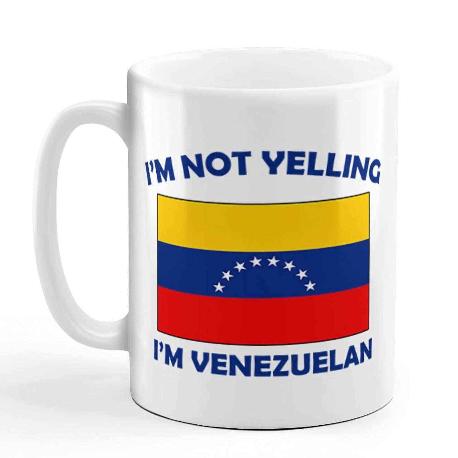 Tailorly White Ceramic 11 oz Mug - Im Not Yelling Im Venezuelan Bold Tricolor Stripes Arranged With Arc Of Seven White Stars Flag