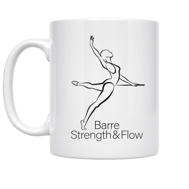 Tailorly White Ceramic 11 oz Mug - Barre Strength Flow Minimalist Line Art Of A Graceful Woman Performing Ballet Dancer
