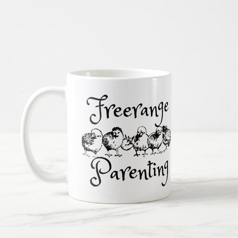 Tailorly White Ceramic 11 oz Mug - Freerange Parenting Hand Drawn Sketch Of Adorable Fluffy Baby Birds In Line Chick