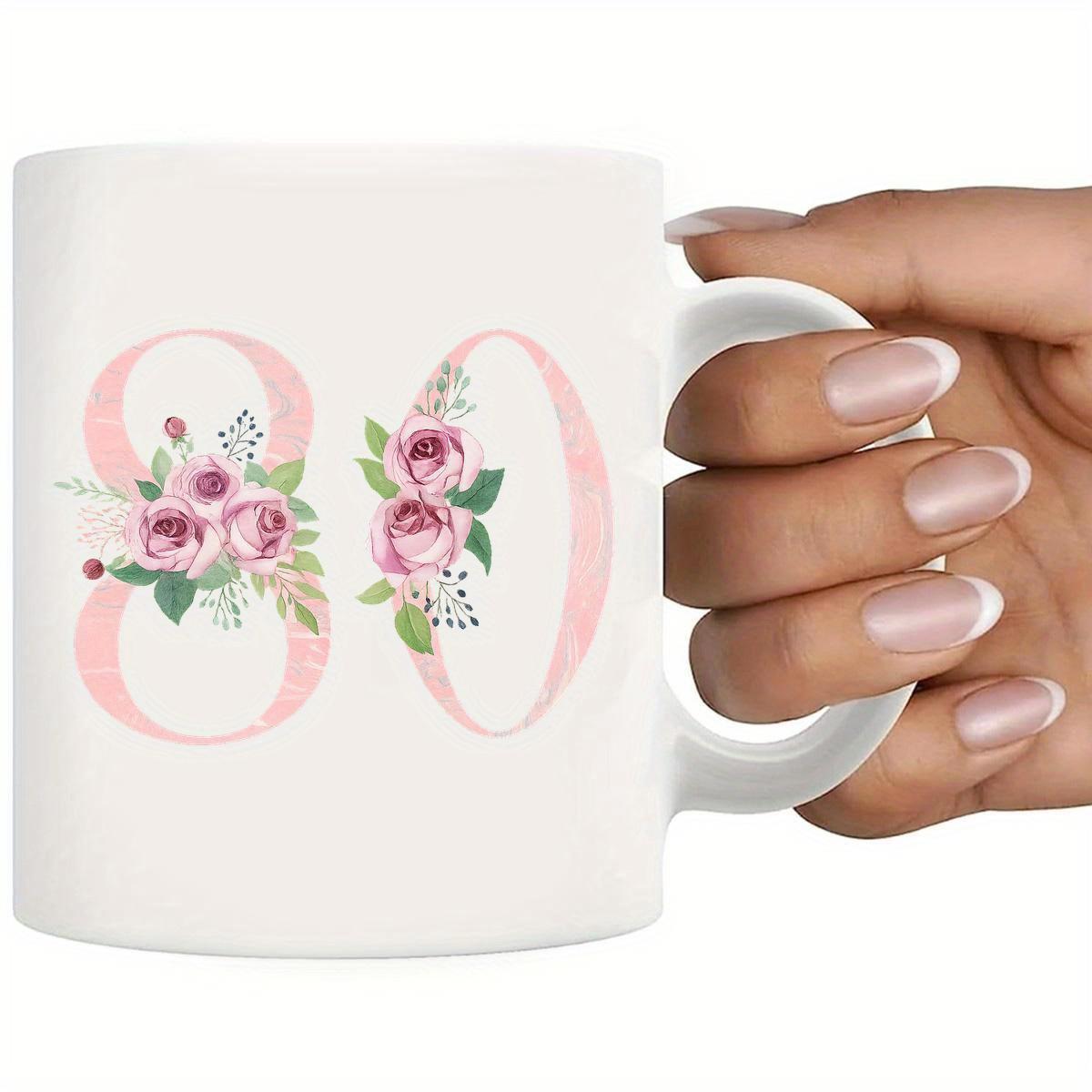 Tailorly White Ceramic 11 oz Mug - Elegant Pink Bouquet With Blooming Roses And Green Leaves On Large Eighty Number
