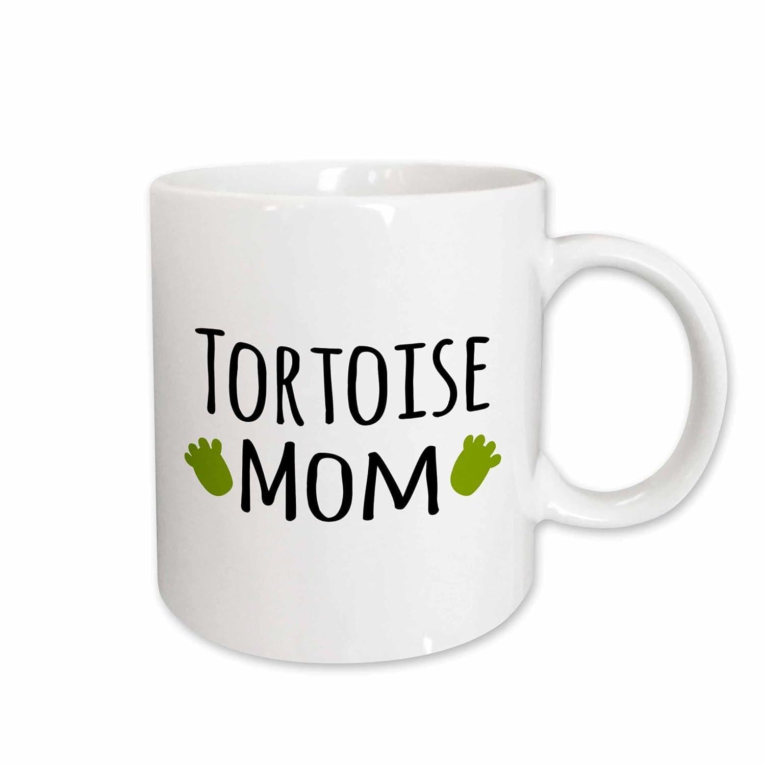 Tailorly White Ceramic 11 oz Mug - Tortoise Mom Two Green Cute Little Animal Footprints Bordering The Central Letters Tortoise