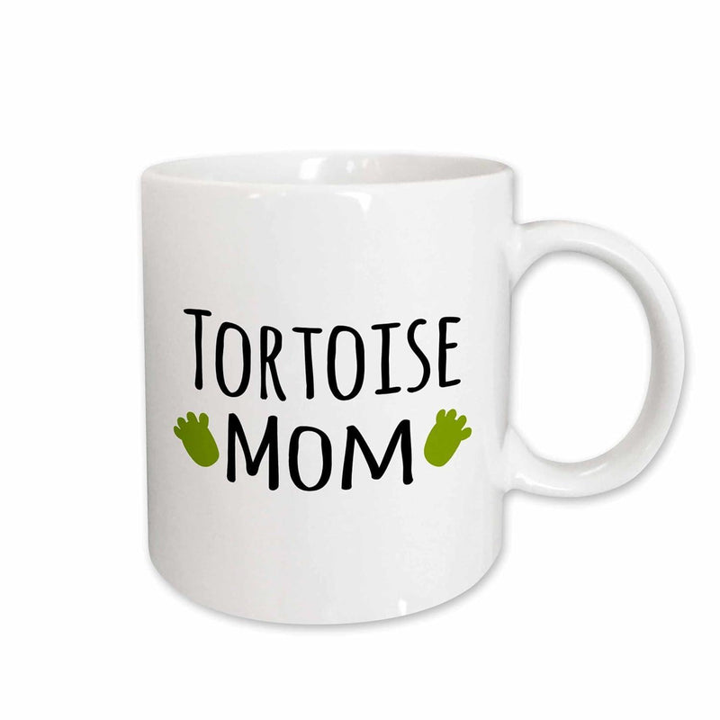 Tailorly White Ceramic 11 oz Mug - Tortoise Mom Two Green Cute Little Animal Footprints Bordering The Central Letters Tortoise
