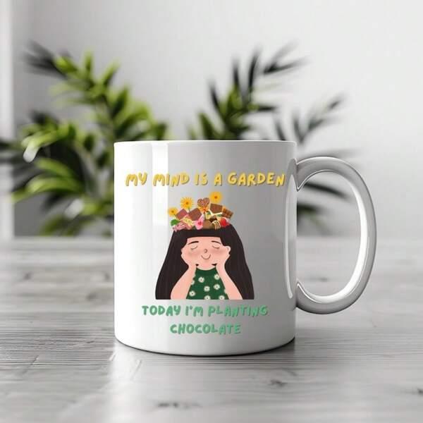 Tailorly White Ceramic 11 oz Mug - My Mind Is A Garden Today Im Planting Chocolate Cheerful Young Girl With Flower Crown And Long Dark Hair Girl