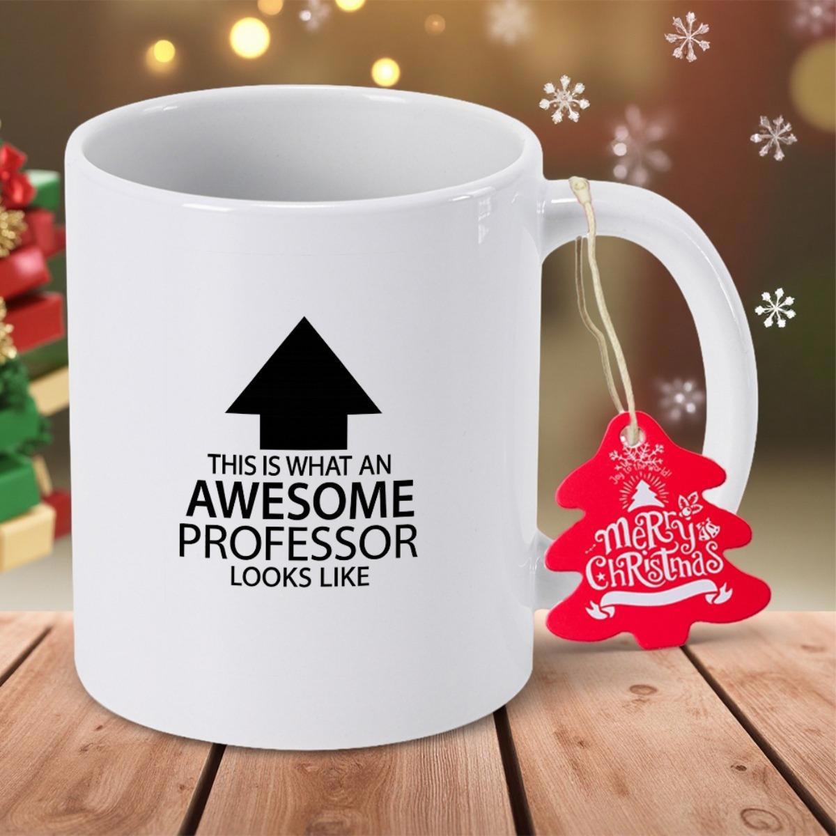Tailorly White Ceramic 11 oz Mug - This Is What An Awesome Professor Looks Like Minimalist Black Upward Pointing Arrow Centered On Polished Ceramic Surface Mug