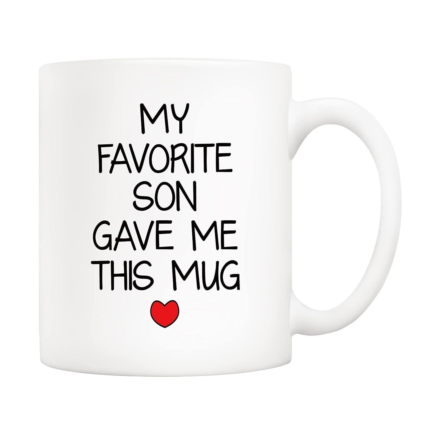 Tailorly White Ceramic 11 oz Mug - My Favorite Son Gave Me This Mug Simple Minimalist Style Featuring A Single Small Glowing Red Heart Heart