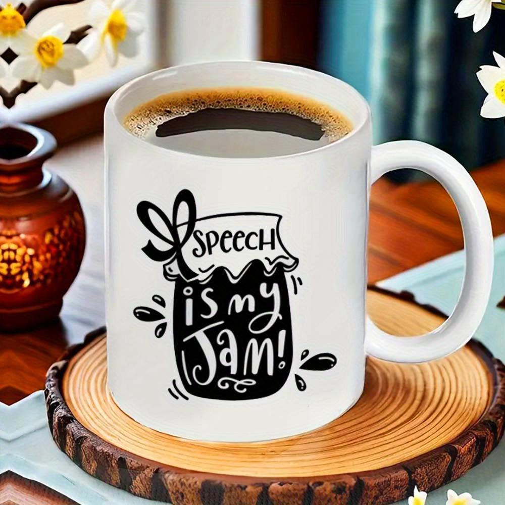 Tailorly White Ceramic 11 oz Mug - Speech Is My Jam Minimalist Jar With Bow Lid And Hand Drawn Artistic Outlines Jar