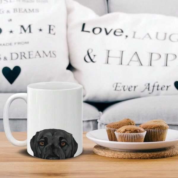 Tailorly White Ceramic 11 oz Mug - Realistic Curious Black Labrador Peeking Upward From The Bottom Edge Dog