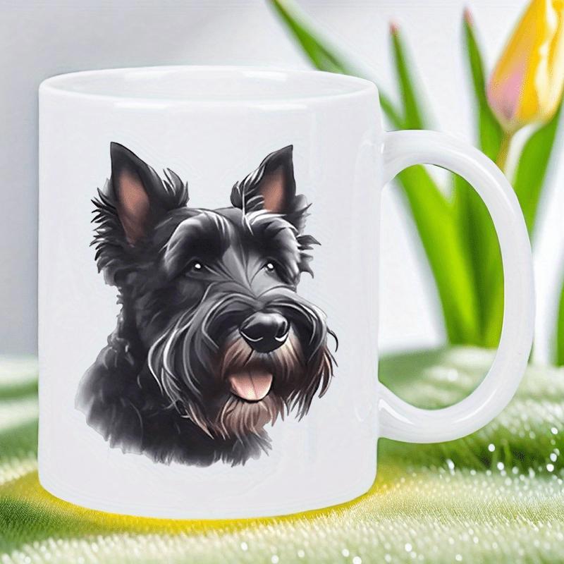 Tailorly White Ceramic 11 oz Mug - Detailed Artistic Portrait Of A Black Dog With Thick Textured Fur Scottish Terrier
