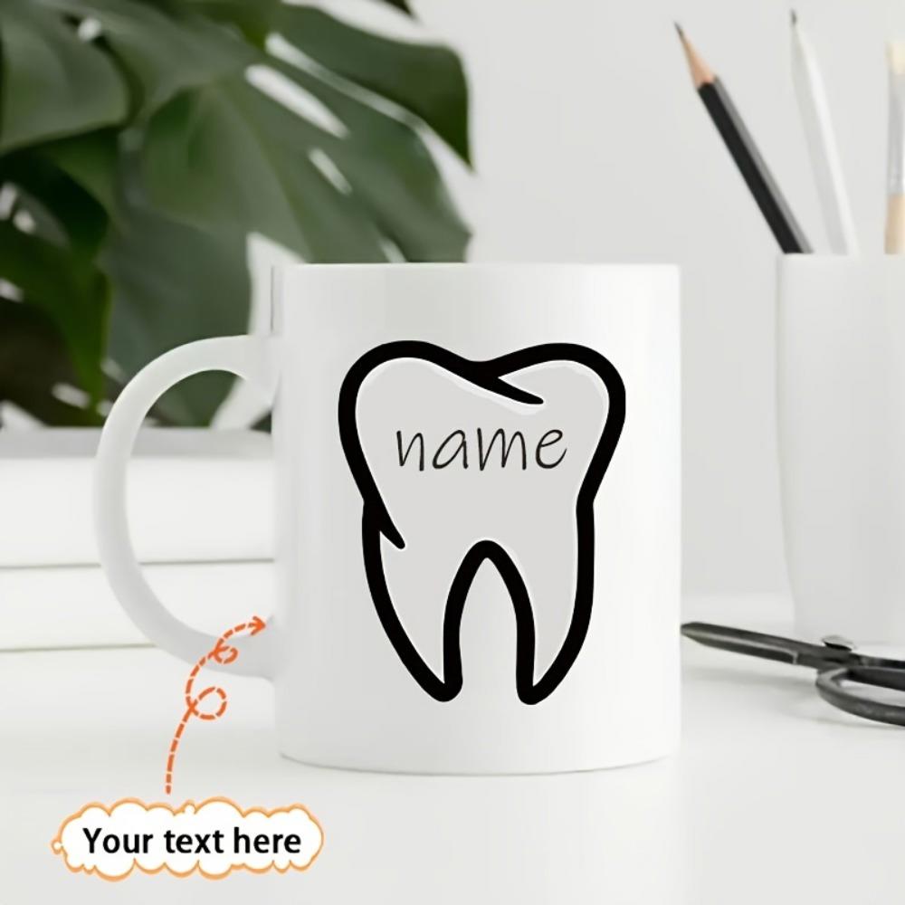 Tailorly White Ceramic 11 oz Mug - Name Your Text Here Simple Black Outline Design For Dentist Professional Office Decor Tooth