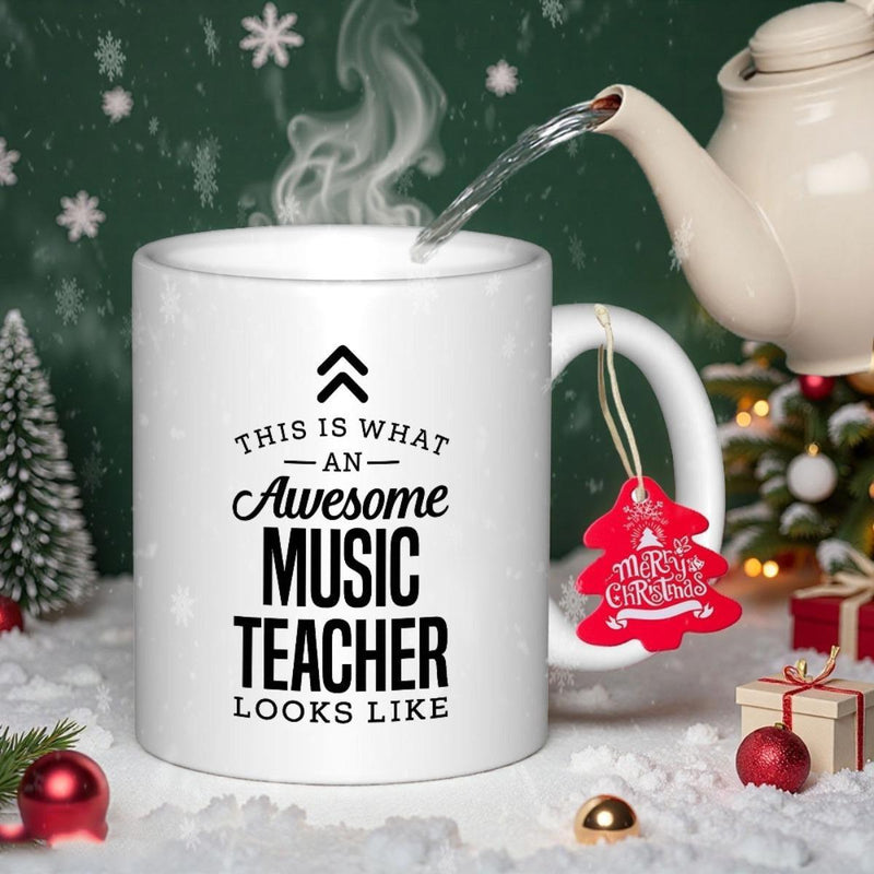 Tailorly White Ceramic 11 oz Mug - This Is What An Awesome Music Teacher Looks Like Minimalist White Ceramic With Bold Black Typography And Decorative Arrow