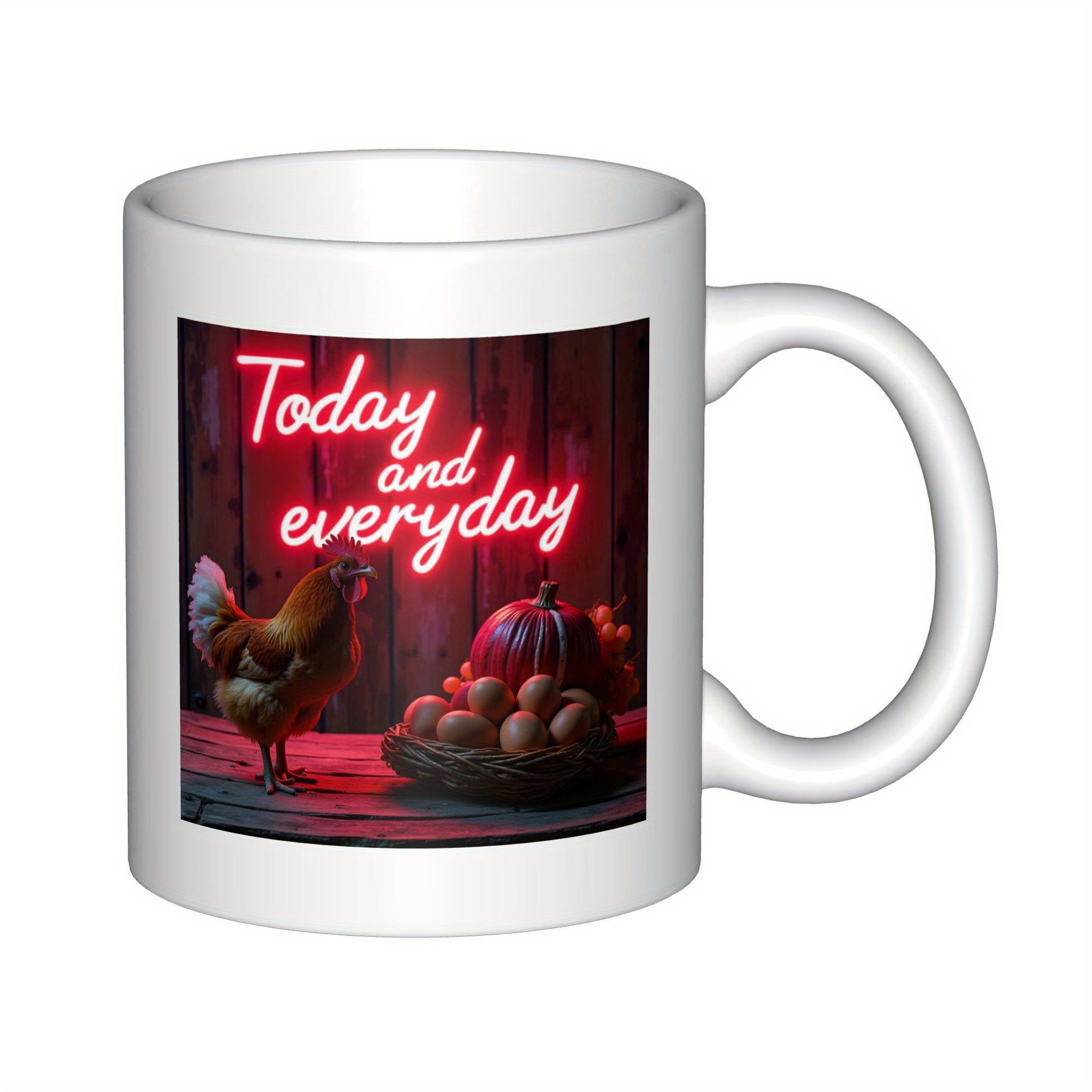 Tailorly White Ceramic 11 oz Mug - Today And Everyday Rustic Farm Morning Atmosphere With Red Rooster And Eggs Nest Chicken