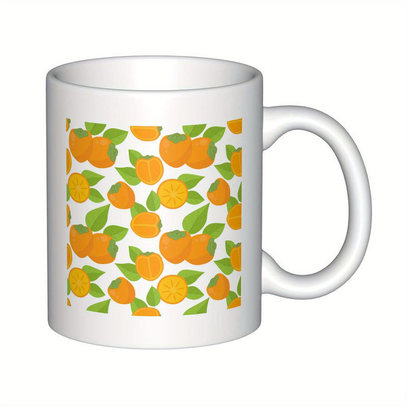 Tailorly White Ceramic 11 oz Mug - Vibrant Sliced Citrus Fruits With Lush Green Leaves Scattered Around Patterned Orange