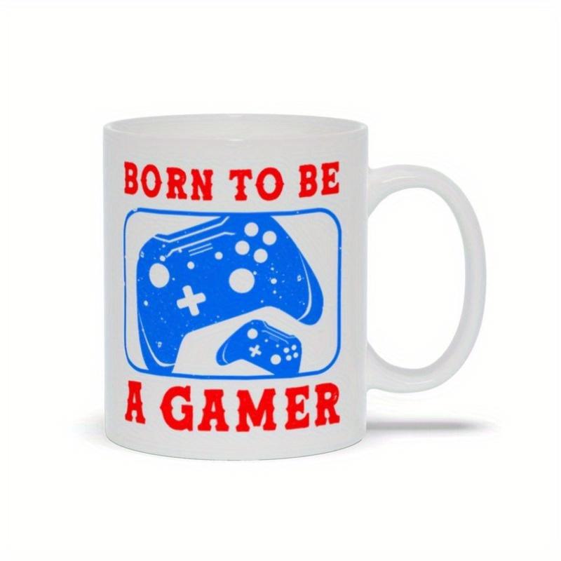 Tailorly White Ceramic 11 oz Mug - Born To Be A Gamer Modern Blue Video Game Controller Stylized Within A Simple Frame Gamepad