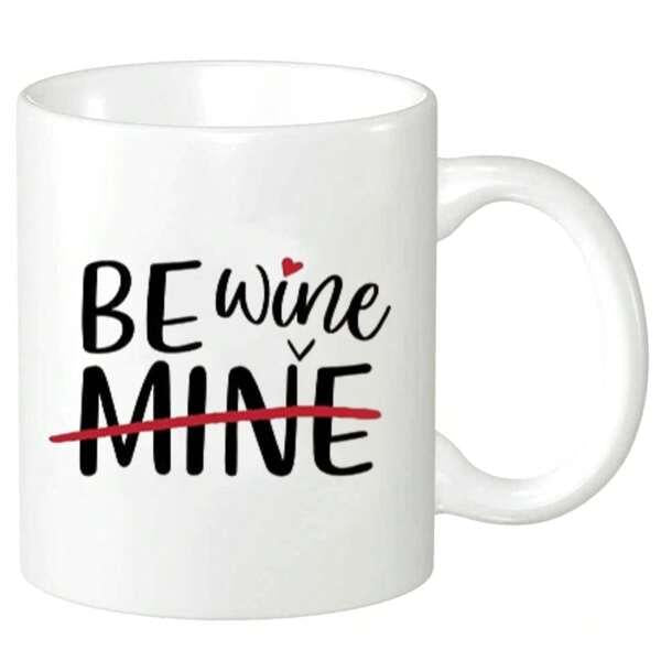 Tailorly White Ceramic 11 oz Mug - Be Wine Mine Minimalist Ceramic Vessel Featuring Stylized Script And Simple Red Heart Accent Mug