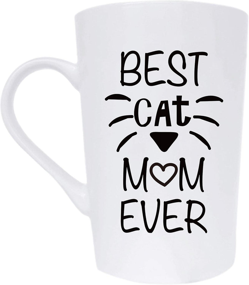 Tailorly White Ceramic 11 oz Mug - Best Cat Mom Ever Handwritten Lettering With Whiskers Heart And Tiny Triangle Nose Cat