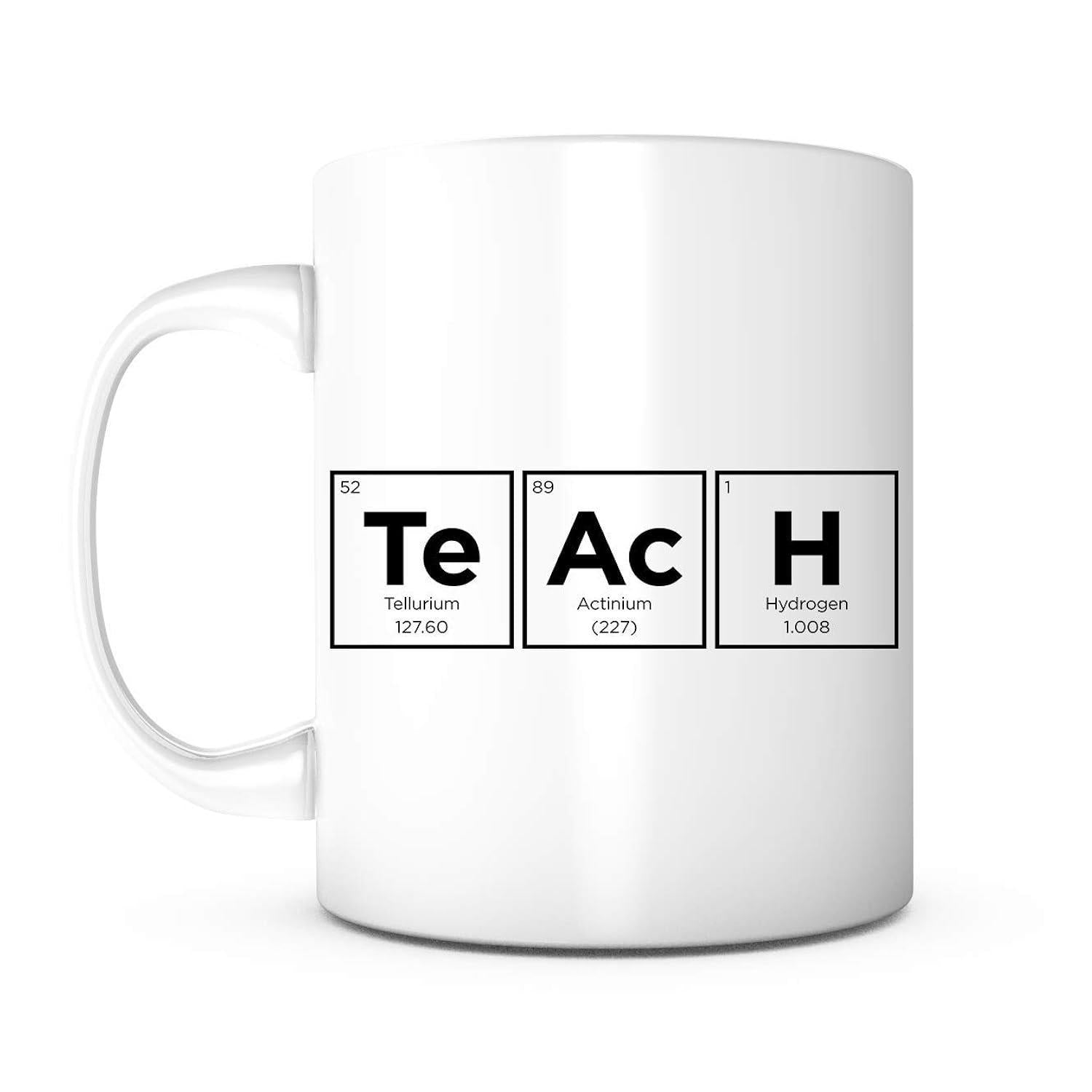 Tailorly White Ceramic 11 oz Mug - Te Ac H Three Minimalist Black Square Chemical Element Boxes Arranged In Horizontal Line Mug