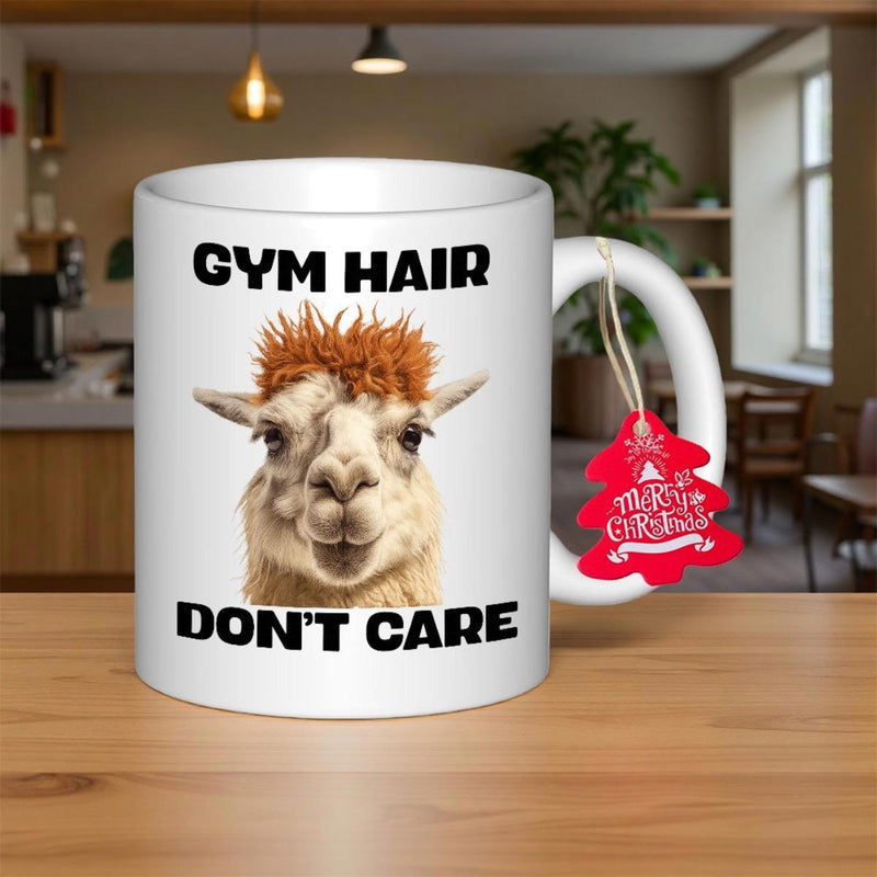 Tailorly White Ceramic 11 oz Mug - Gym Hair Dont Care Fluffy Animal With Messy Orange Hair Styled For Humorous Effect Alpaca