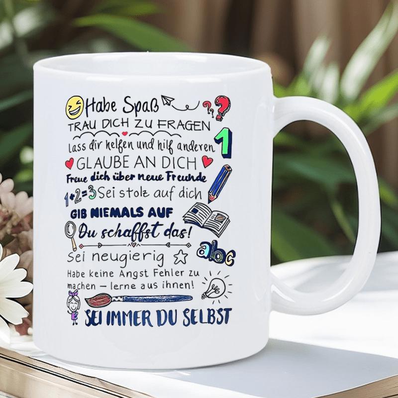 Tailorly White Ceramic 11 oz Mug - Minimalist Ceramic Cup With Inspirational Hand Drawn Doodles And Small Icons Mug