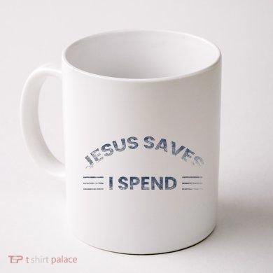 Tailorly White Ceramic 11 oz Mug - Jesus Saves I Spend Minimalist Featuring Distressed Typography And Horizontal Symmetrical Accent Lines Mug