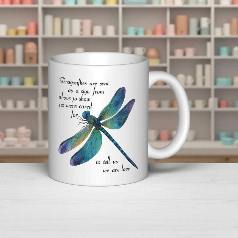 Tailorly White Ceramic 11 oz Mug - Dragonflies Are Sent As A Sign From Above To Show We Were Cared For To Tell Us We Are Loved Elegant Watercolor Wings With