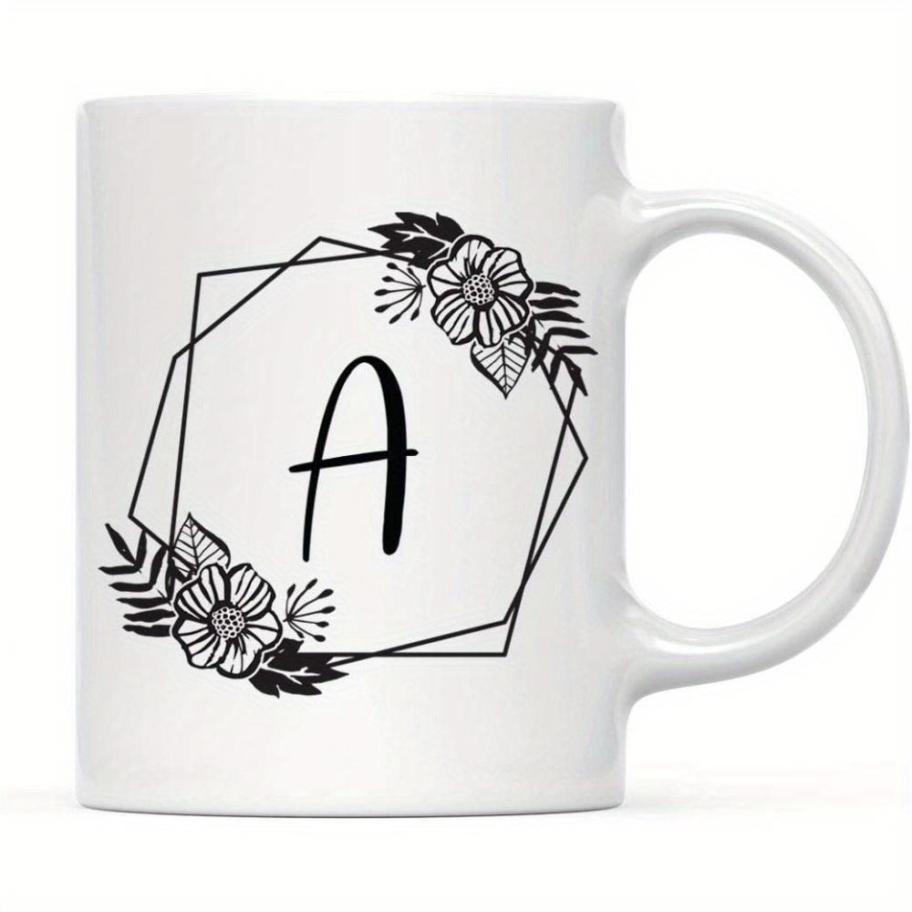 Tailorly White Ceramic 11 oz Mug - A Minimalist Hexagonal Frame With Hand Drawn Botanical Leaves And Elegant Flower