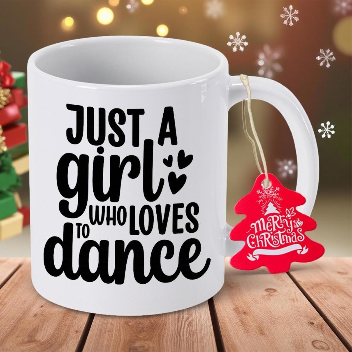 Tailorly White Ceramic 11 oz Mug - Just A Girl Who Loves To Dance Elegant Black Typography Featuring Small Hearts Pattern Mug