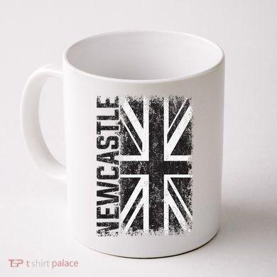 Tailorly White Ceramic 11 oz Mug - Newcastle Distressed Grunge Style United Kingdom Union Jack Flag Pattern Mug