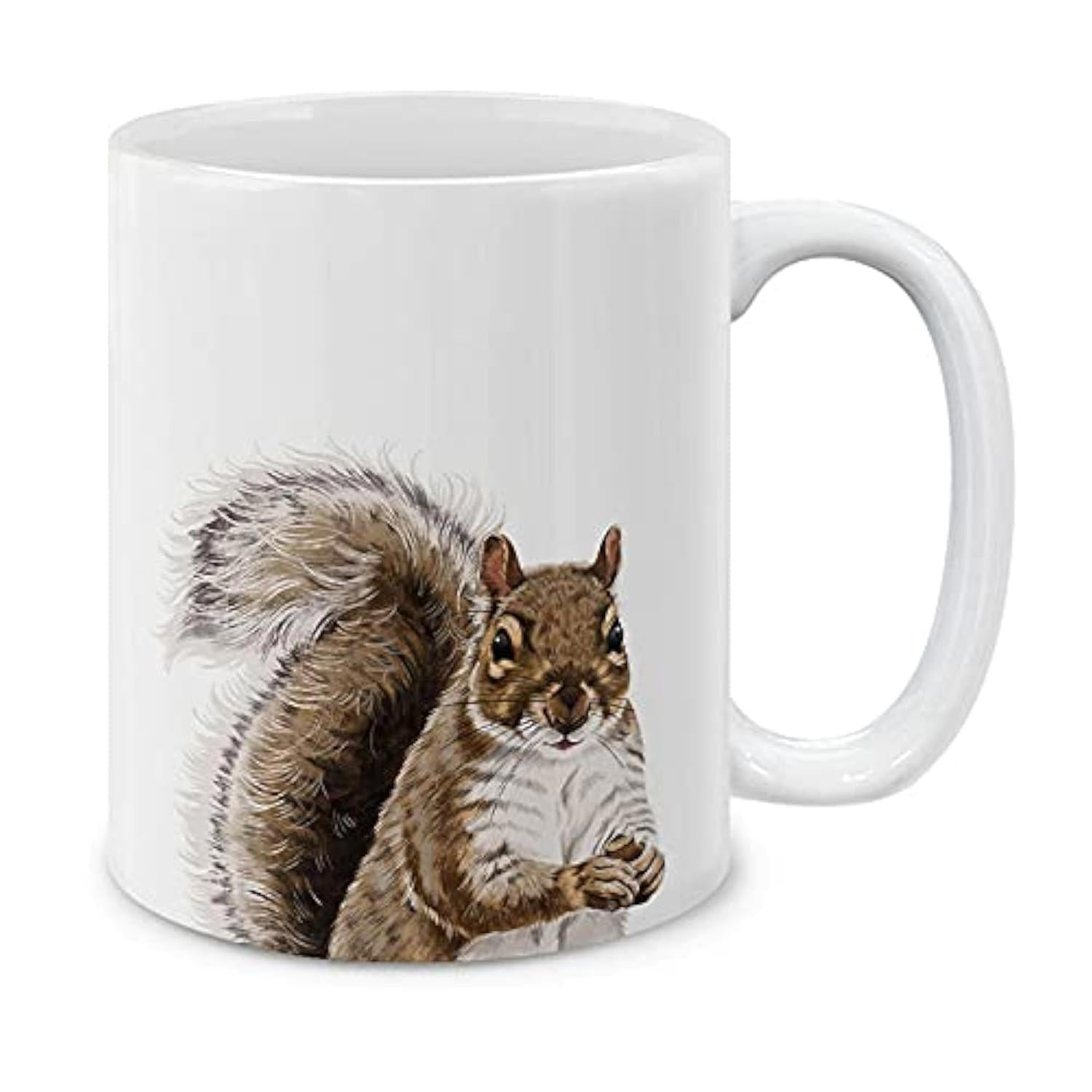 Tailorly White Ceramic 11 oz Mug - Detailed Brown Furry Forest Animal With Fluffy Tail Sitting Gracefully Squirrel