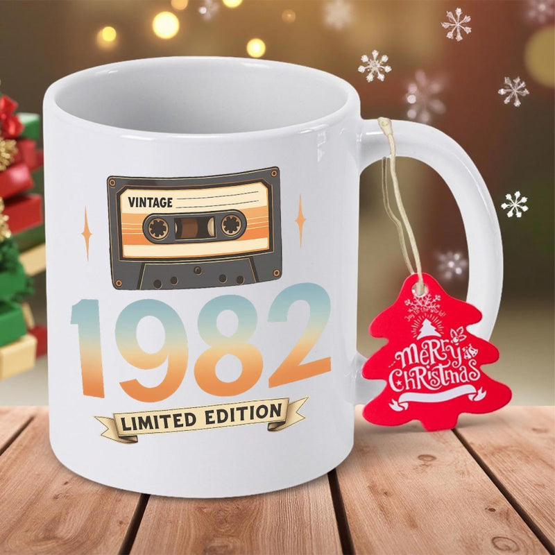 Tailorly White Ceramic 11 oz Mug - Vintage 1982 Limited Edition Retro Aesthetic Design Featuring A Detailed Gradient Color Numbered Music Cassette