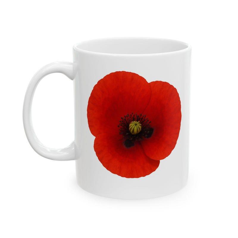 Tailorly White Ceramic 11 oz Mug - Vibrant Red Petals With Detailed Black Center On Pure Background Poppy