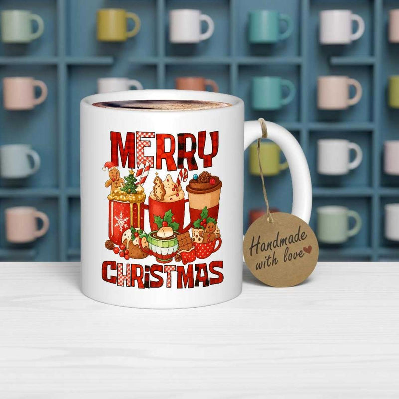 Tailorly White Ceramic 11 oz Mug - Merry Christmas Festive Holiday Drinks Decorated With Sweet Gingerbread Cookies And Candy Canes Drink
